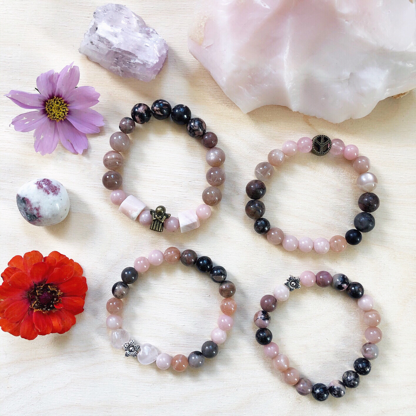 pink stone bracelets